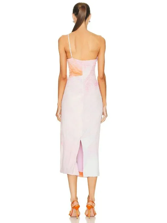 Jonathan Simkhai Coral Havana Marble Printed Midi Dress Size XS 36328 - Picture 4 of 15